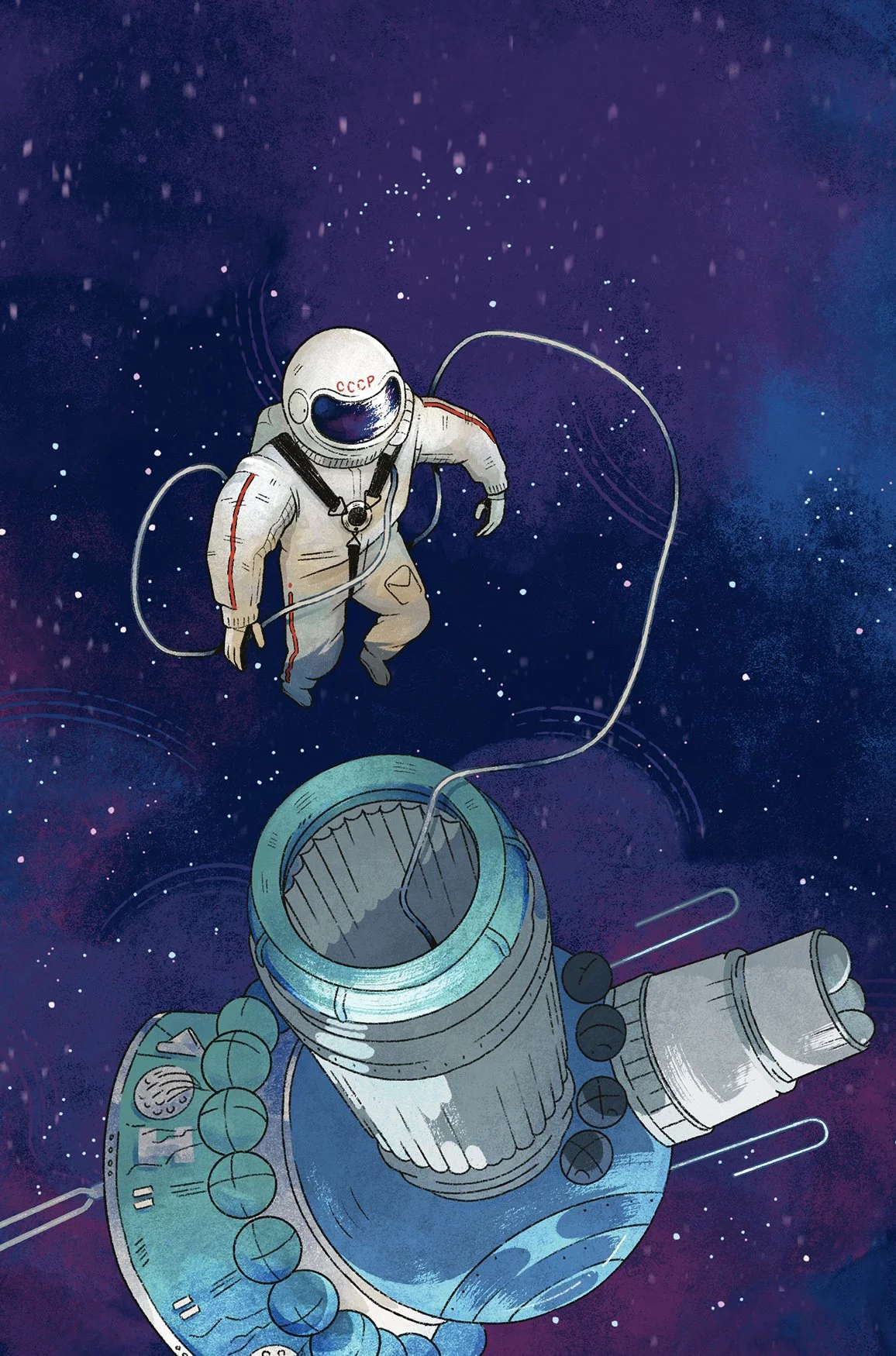 Illustration of cosmonaut Alexei Leonov from "Big Moments in Space" (Collins Big Cat, 2025)