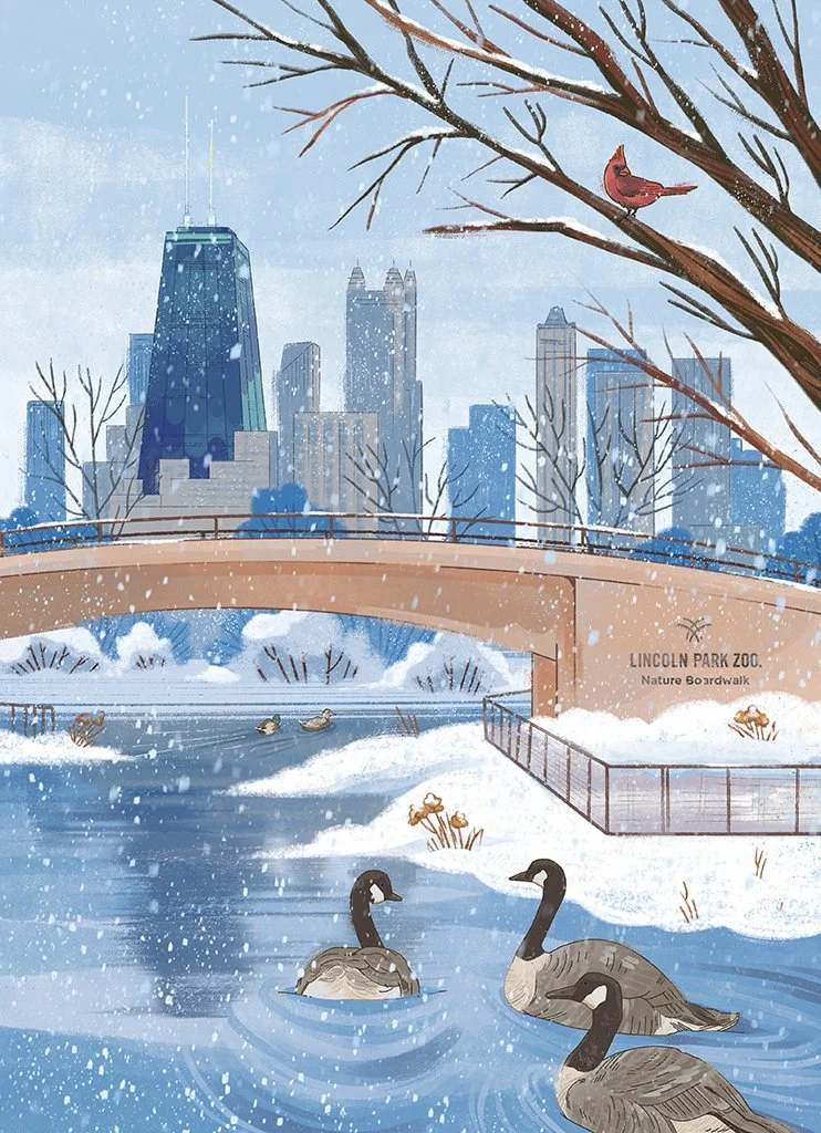 Illustration for Lincoln Park Zoo's 2025 holiday card