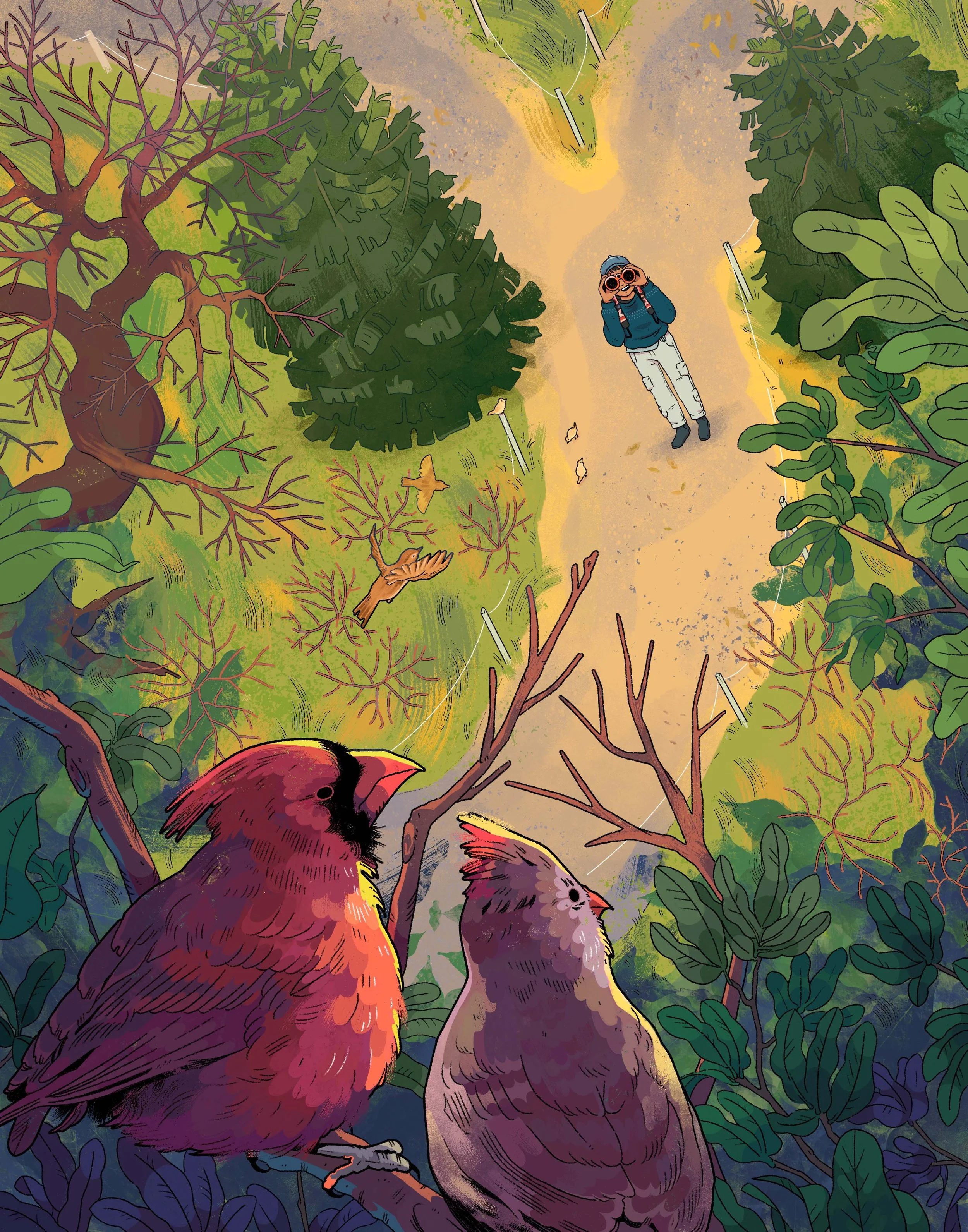 Self-directed illustration about birdwatching