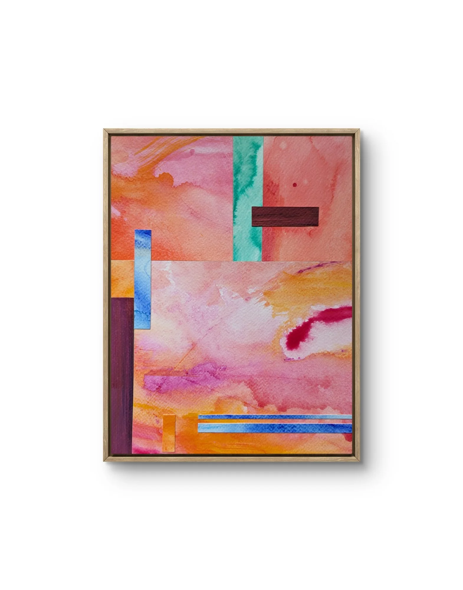 Original abstract collage with vibrant organic shapes on watercolor paper by Anna Mar.