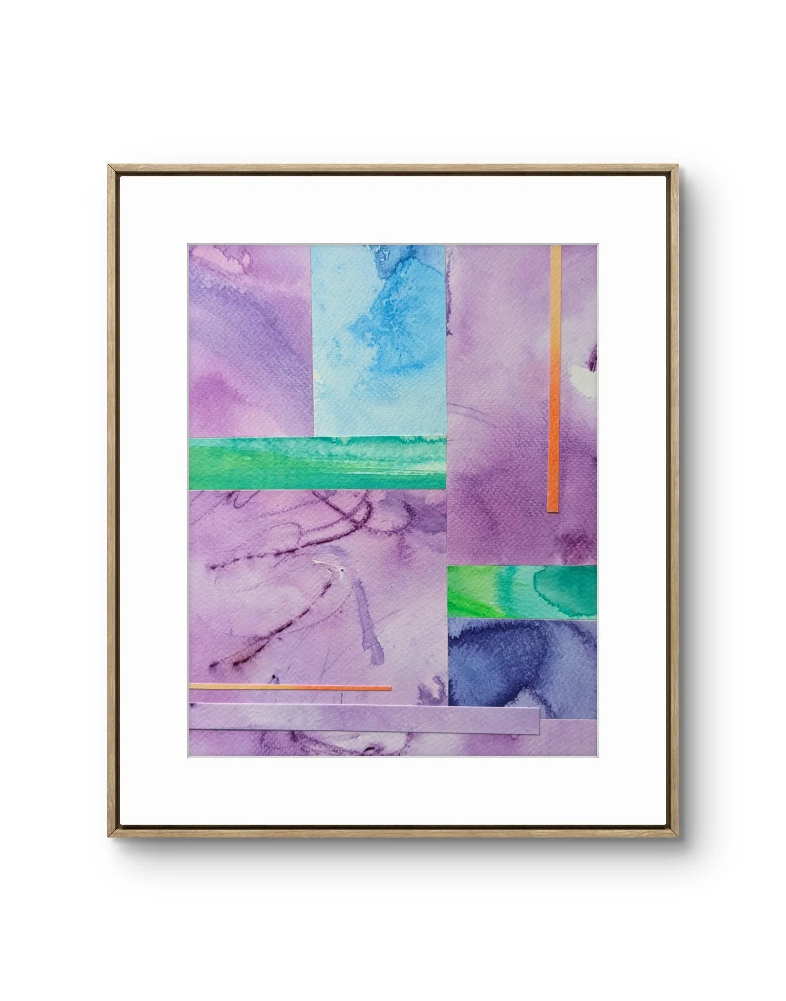 Abstract collage with layered acrylic paint and expressive marks on watercolor paper by Anna Mar.