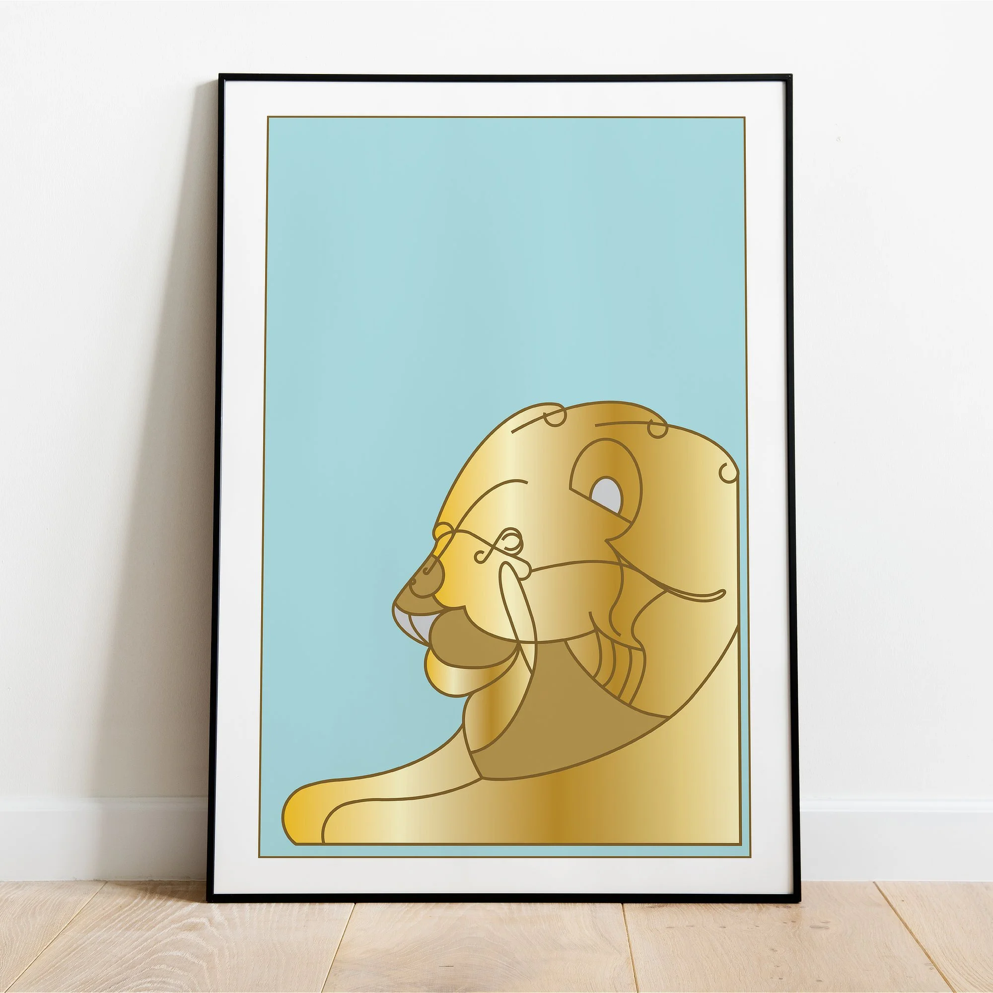 Fine art print of the Tribe of Judah, featuring the Lion over a blue background from the 12 Tribes Art collection by Anna Mar Art.