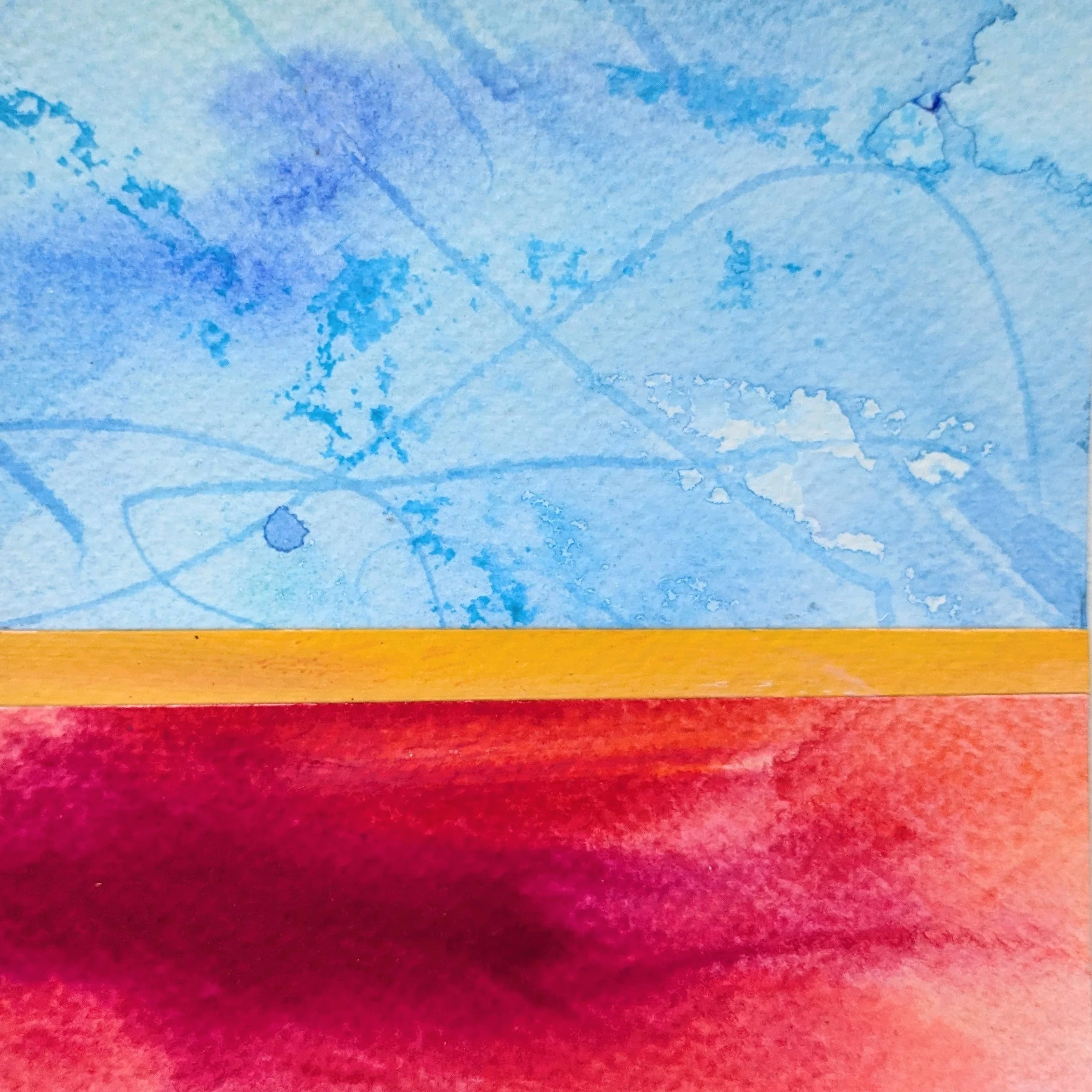 Original blue and red abstract collage, acrylic on paper with organic marks by Anna Mar.