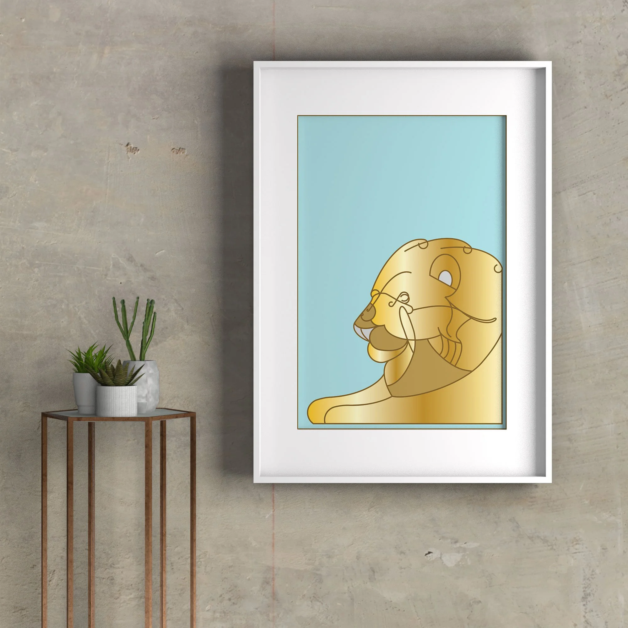 Fine art print of the Tribe of Judah, featuring the Lion over a blue background from the 12 Tribes Art collection by Anna Mar Art.