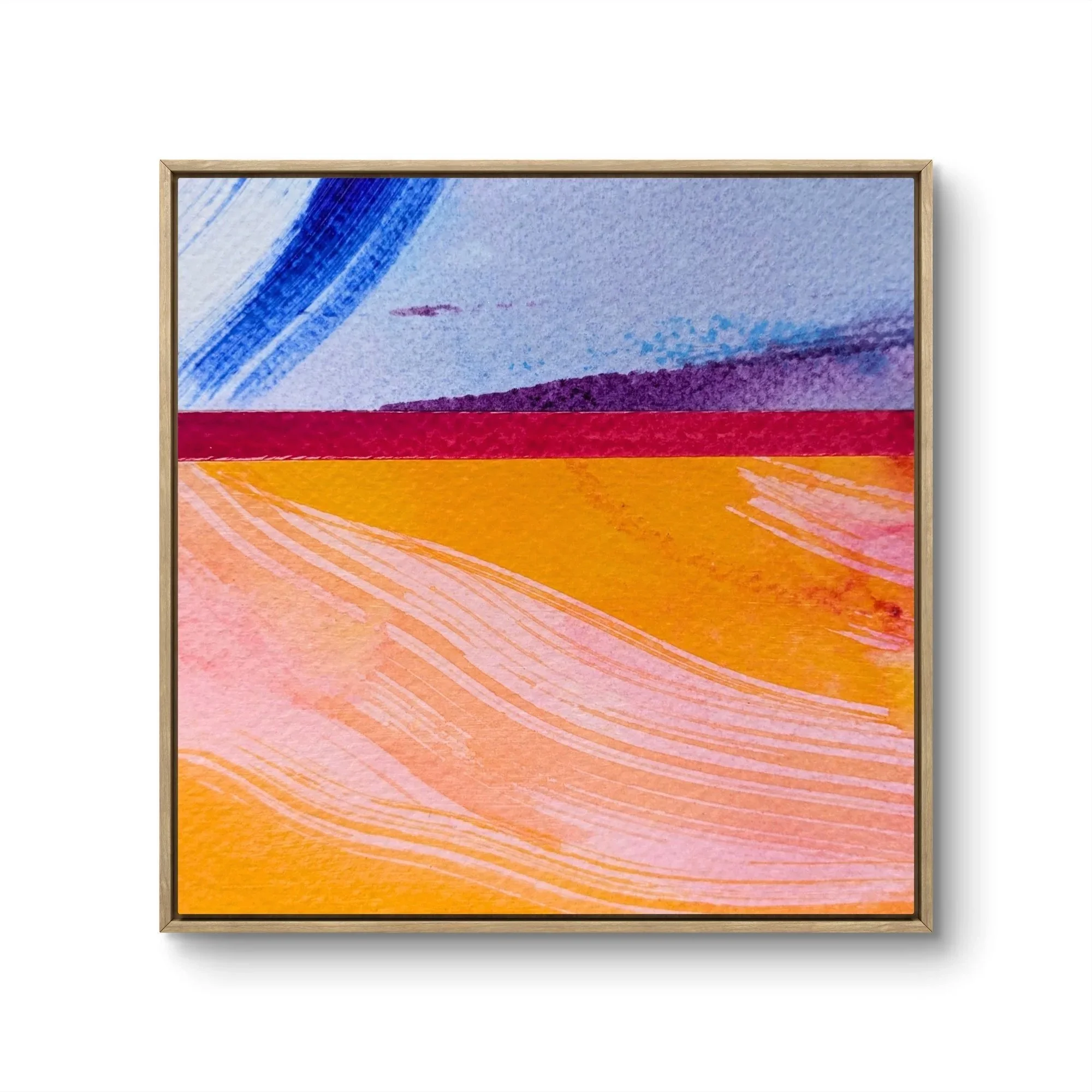 Small-scale blue and orange collage featuring expressive abstract marks and organic forms in acrylic by Anna Mar.