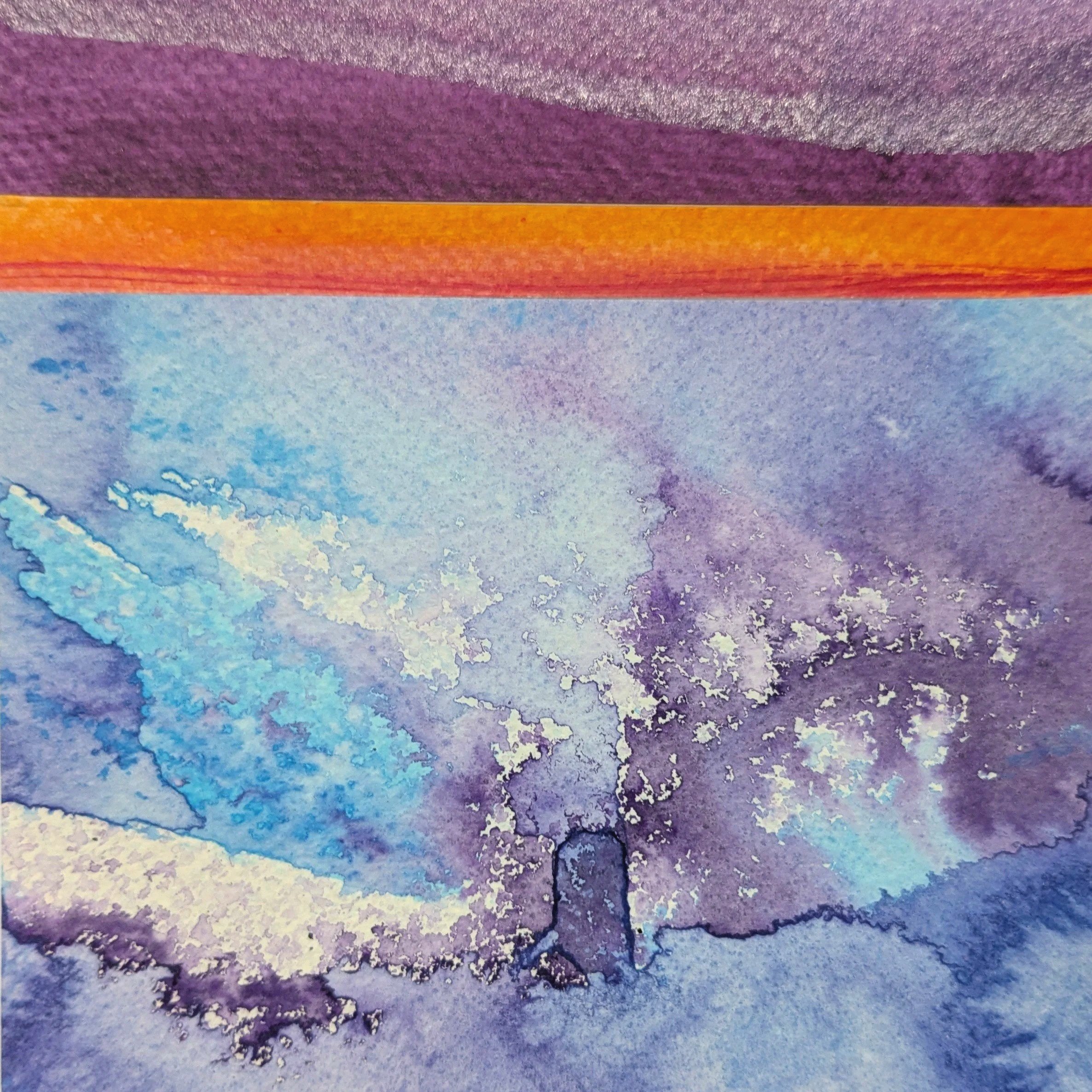 Abstract collage with layered acrylic paint and expressive marks on watercolor paper by Anna Mar.