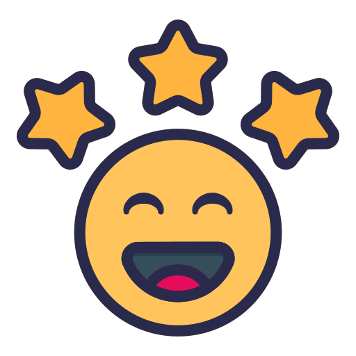 Smiling face emoji with three stars around it, representing happiness or excitement.