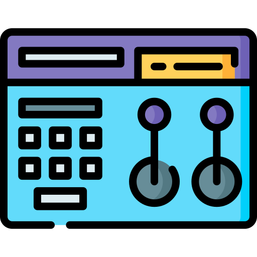 Pixel art image of a DJ mixing console with two turntables and a control panel.