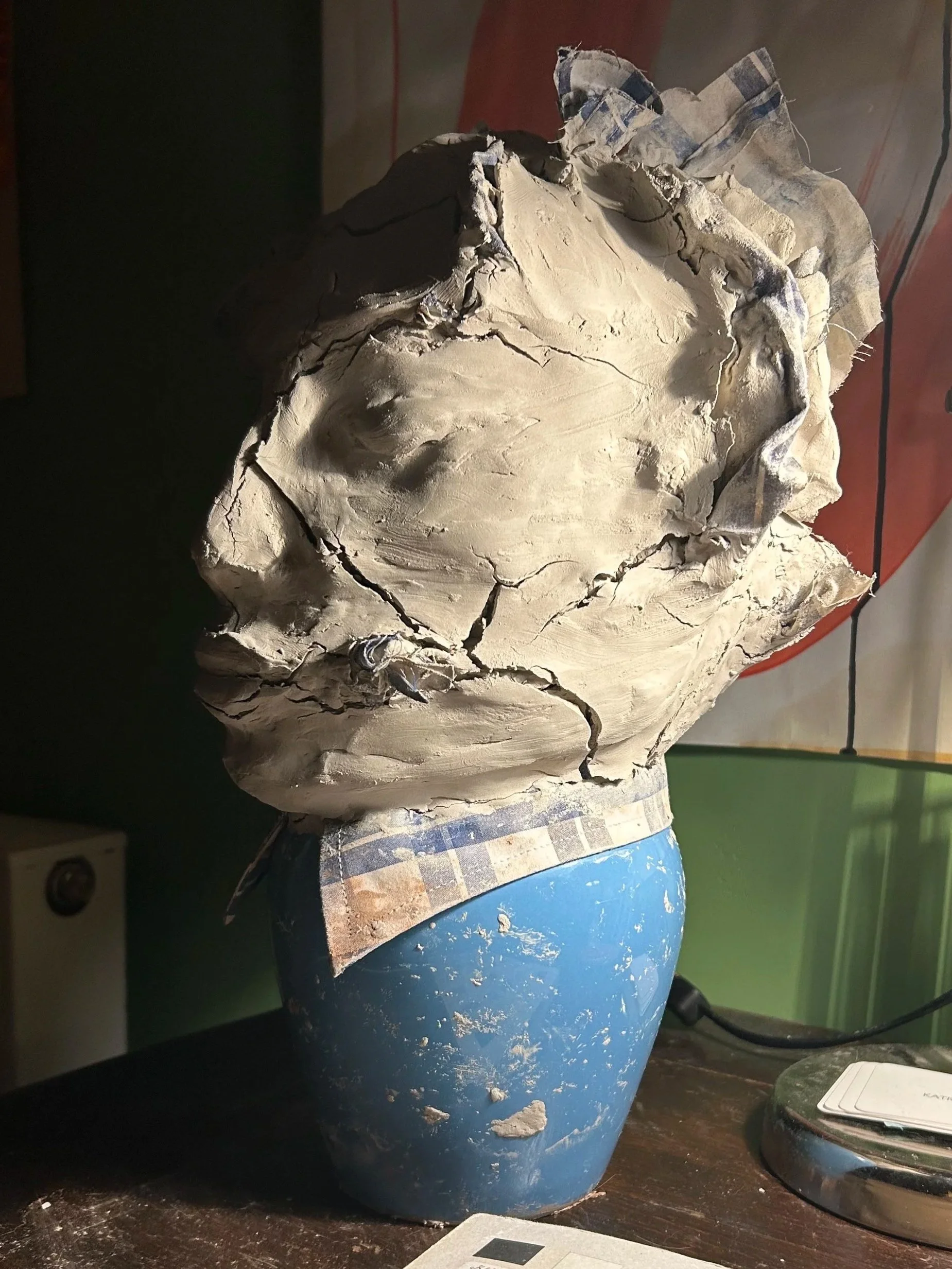 Studio January 2026 - Clay and fabric - cracking sculptures