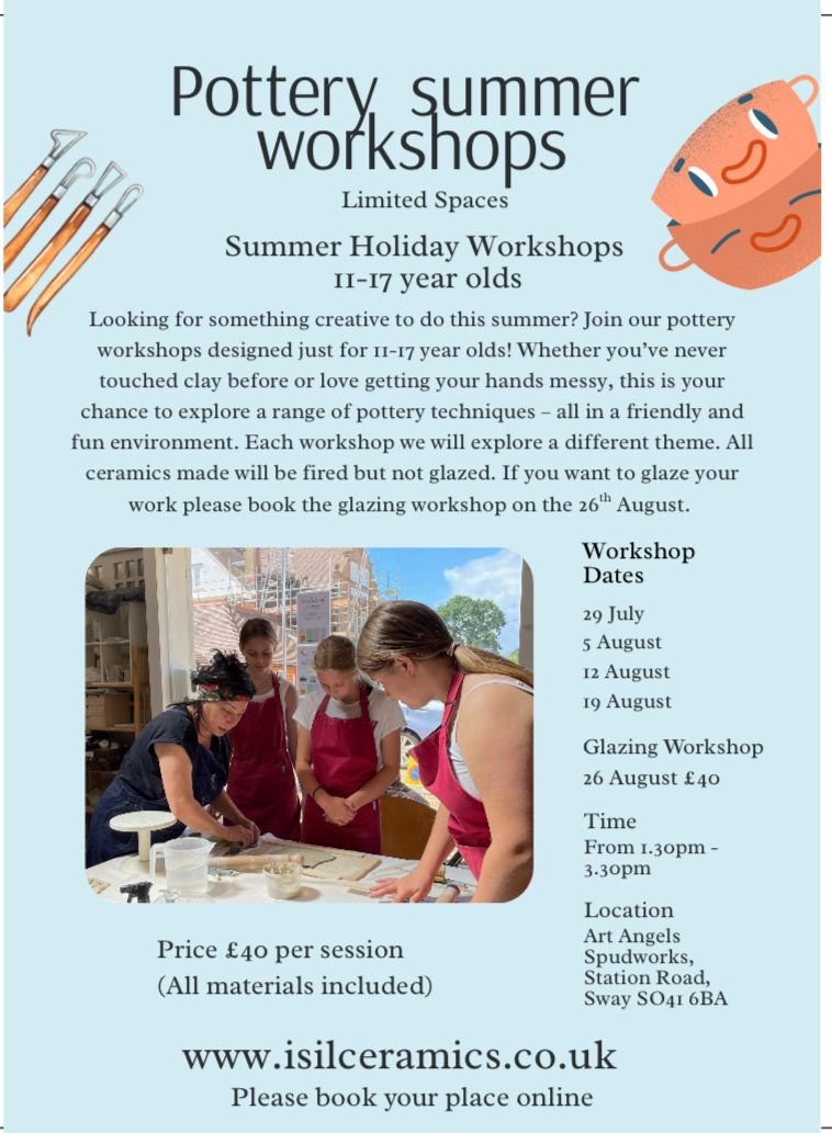 Summer Pottery Workshops for 11-17 year olds