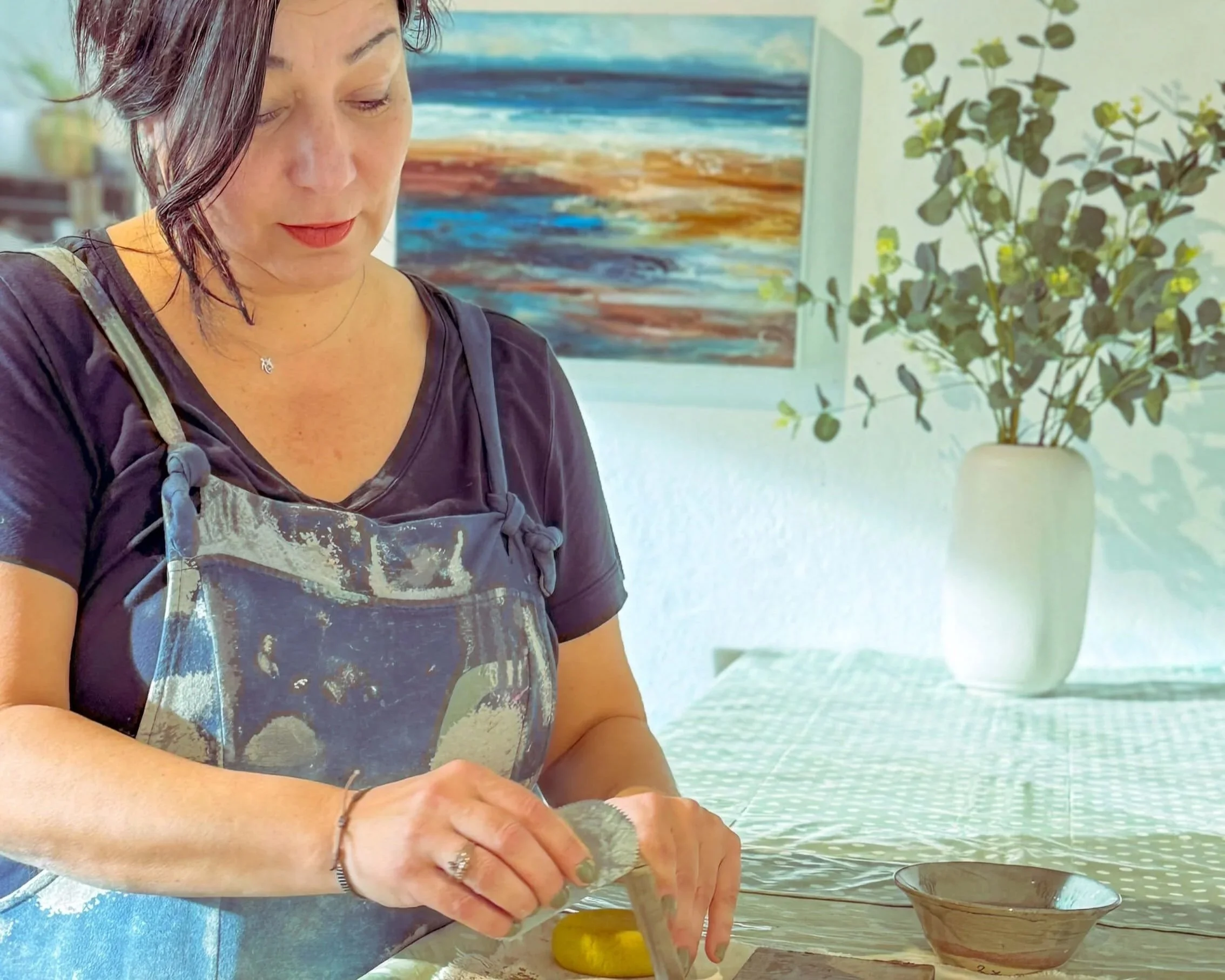 Isil Campinella in her ceramic studio in Sway, The New Forest