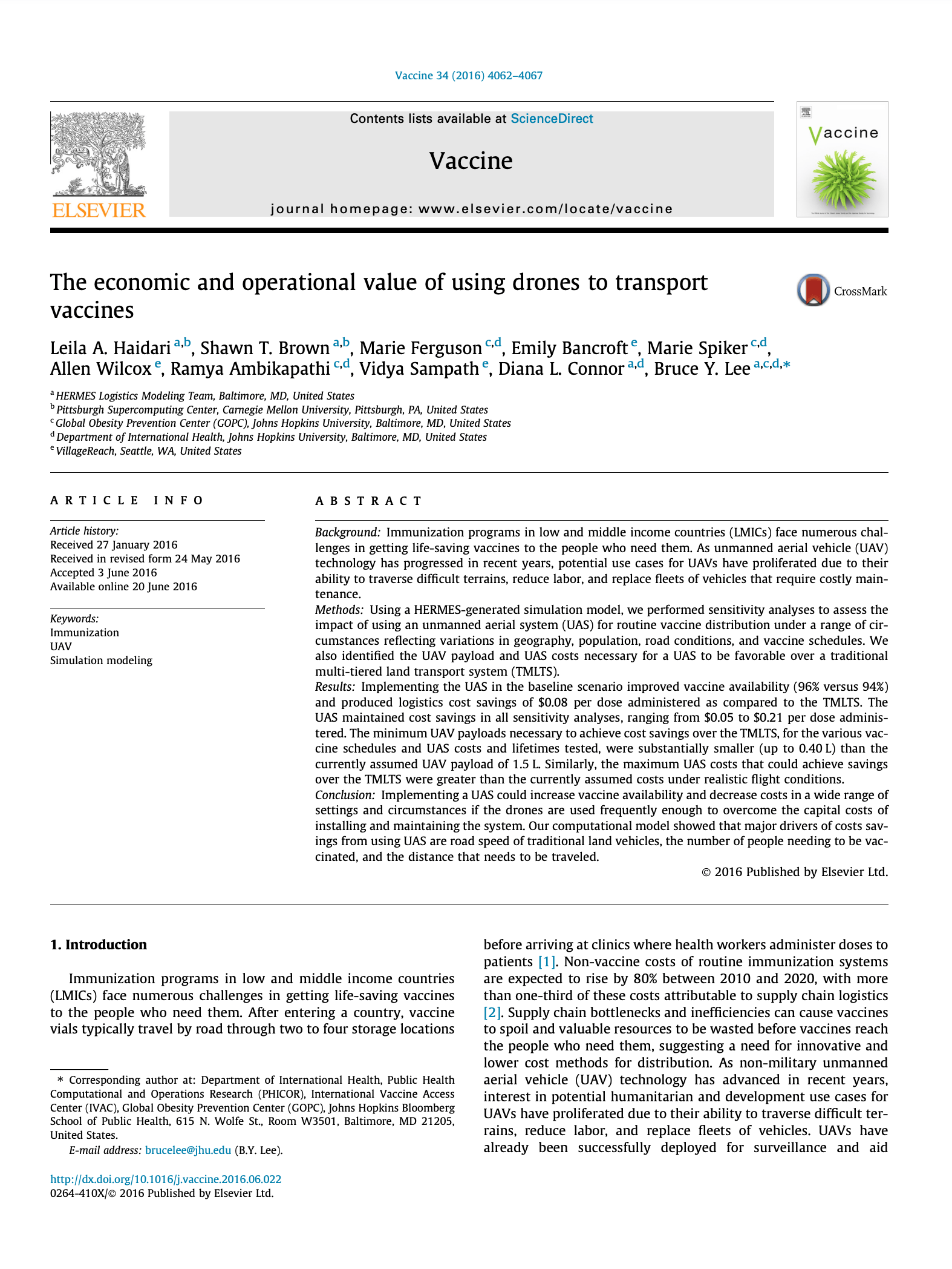 The economic and operational value of using drones to transport vaccines