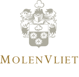 Logo of MolenVliet Vineyards featuring a decorative crest with a crown, grapes, and vineyard imagery