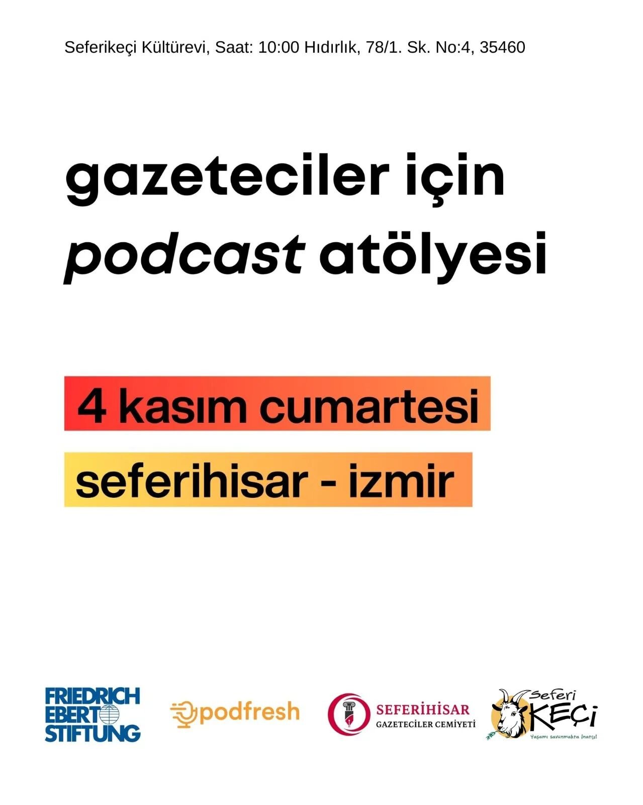 🤭 Yeni bir at&ouml;lye duyurusuyla daha sizlerleyiz!

🎙️ 4 Kasım Cumartesi g&uuml;n&uuml; saat 10:00'da İzmir Seferihisar'da buluşalım. Kayıt i&ccedil;in BIO'daki link'e tıklayabilirsiniz!