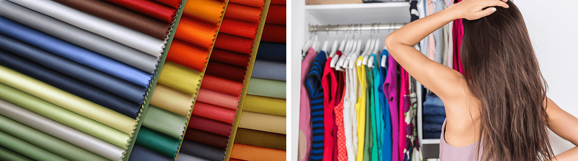 Fabric colour swatches and clothing options shown as examples of how to choose wardrobe colours that create contrast on camera