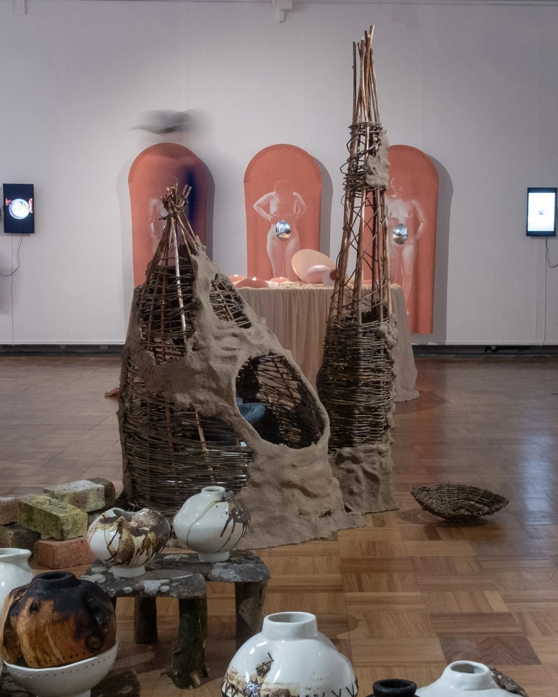 Kiln sculpture and porcelain pots, 2025