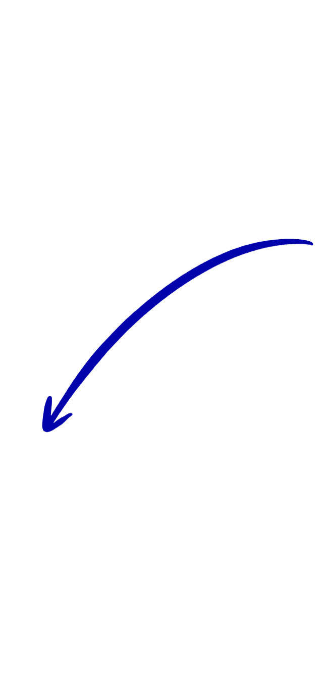 A white background with a bold, curved blue arrow pointing downward to the left.