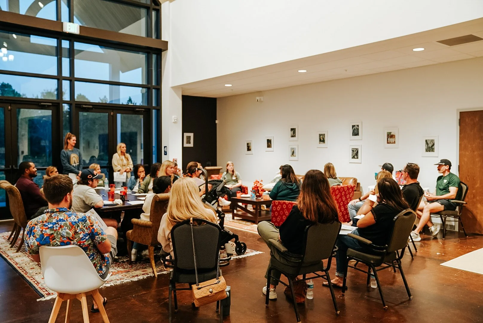 Women smiling at church