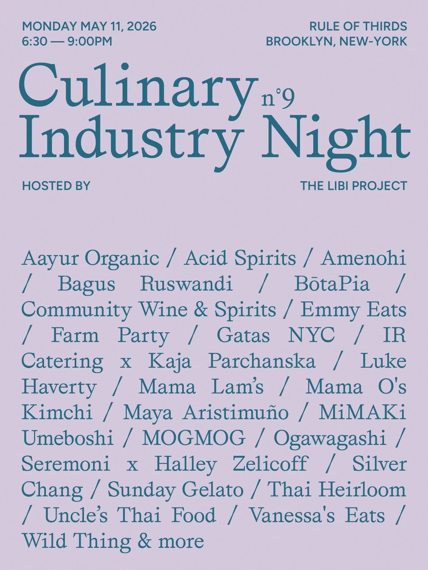 Join us for the 9th iteration of our Culinary Industry Night on Monday, May 11 at @thirdsbk <3

Our mission is to connect food and beverage professionals with a diverse and innovative network of local producers, creatives, farmers, projects, and b