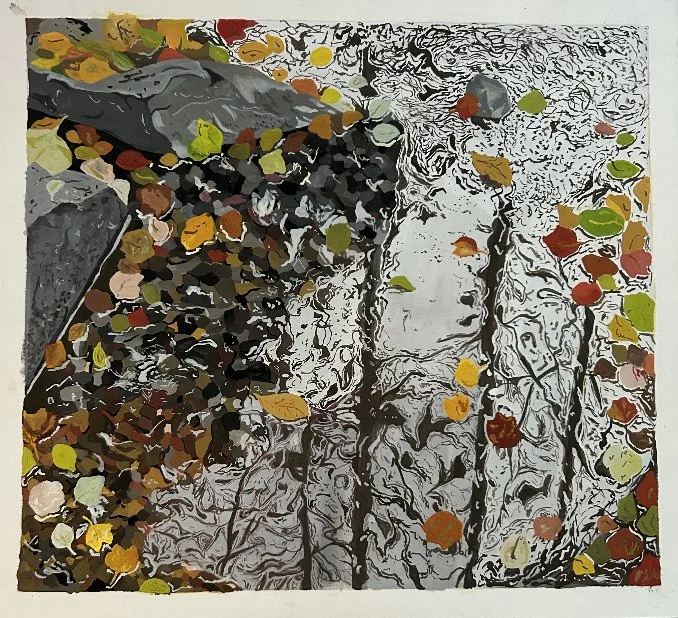 Pebble Creek. Gouache painting by Leila Burns.