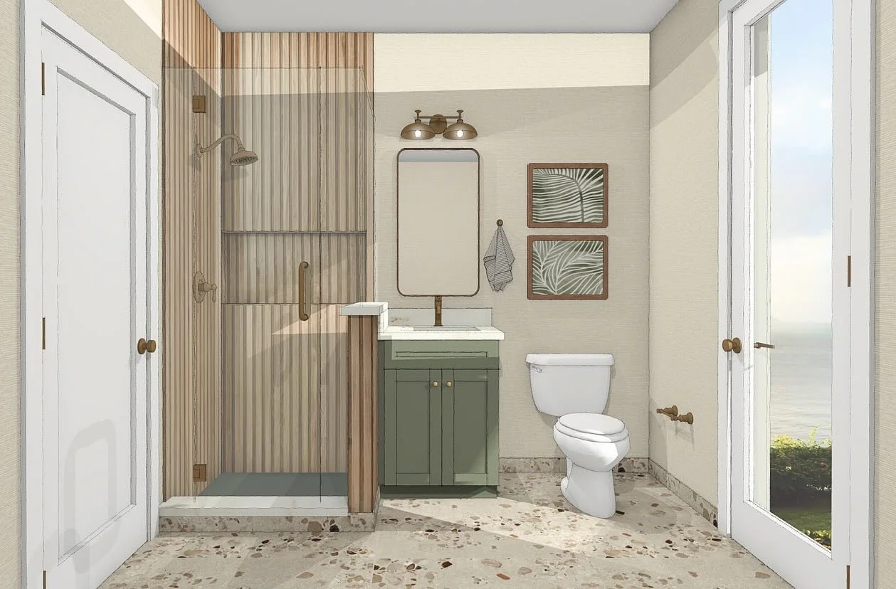 A poolside bathroom that feels like an extension of the outdoors&mdash;perfect for rinsing off after a day in the sun 🌞