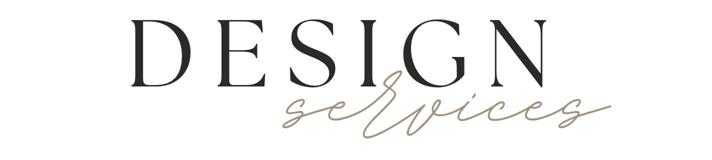 Logo with the words 'Design Services', with 'Design' in large black serif font and 'services' in smaller cursive beige font.