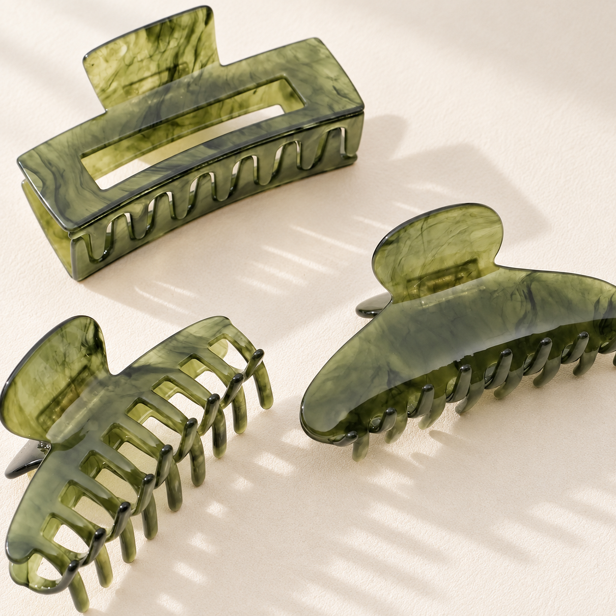 Large Olive Marble Acetate Hair Claw Clips