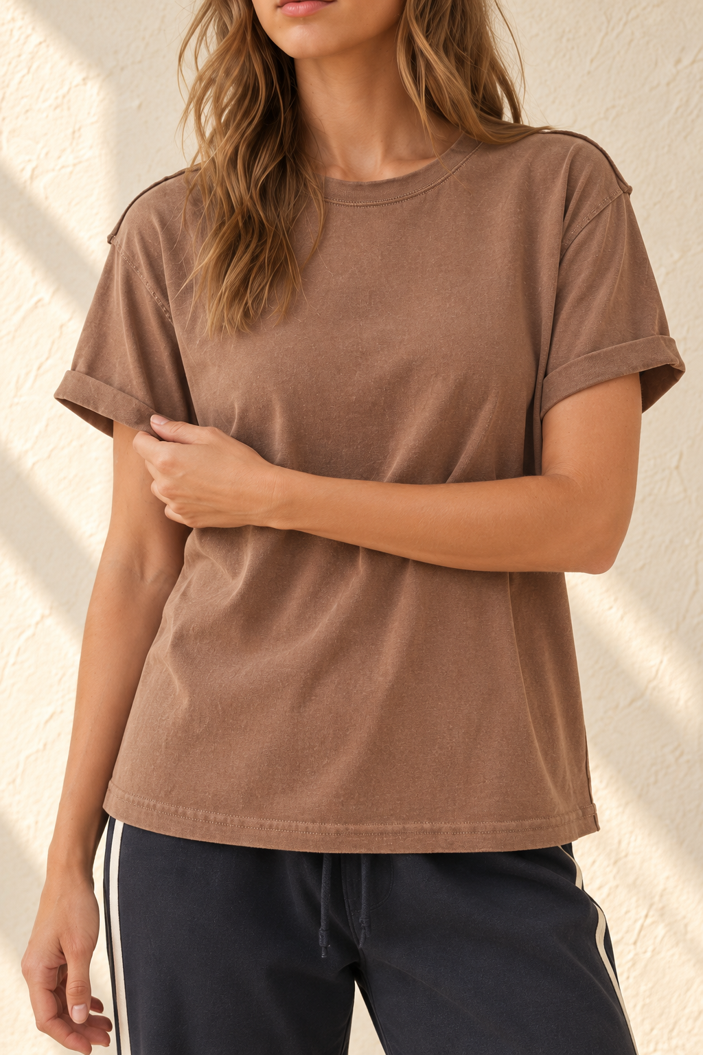 The Rolled-Cuff Mineral Wash Tee in Vintage Mocha