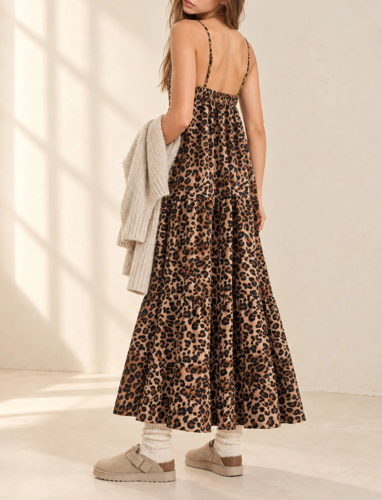 The Leopard Tiered Cami Midi Dress