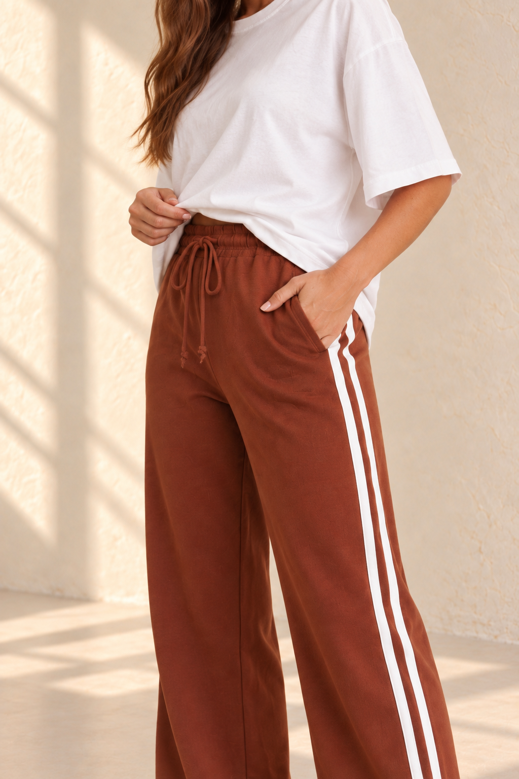 The Side-Stripe Straight-Leg Pant in Chocolate Brown