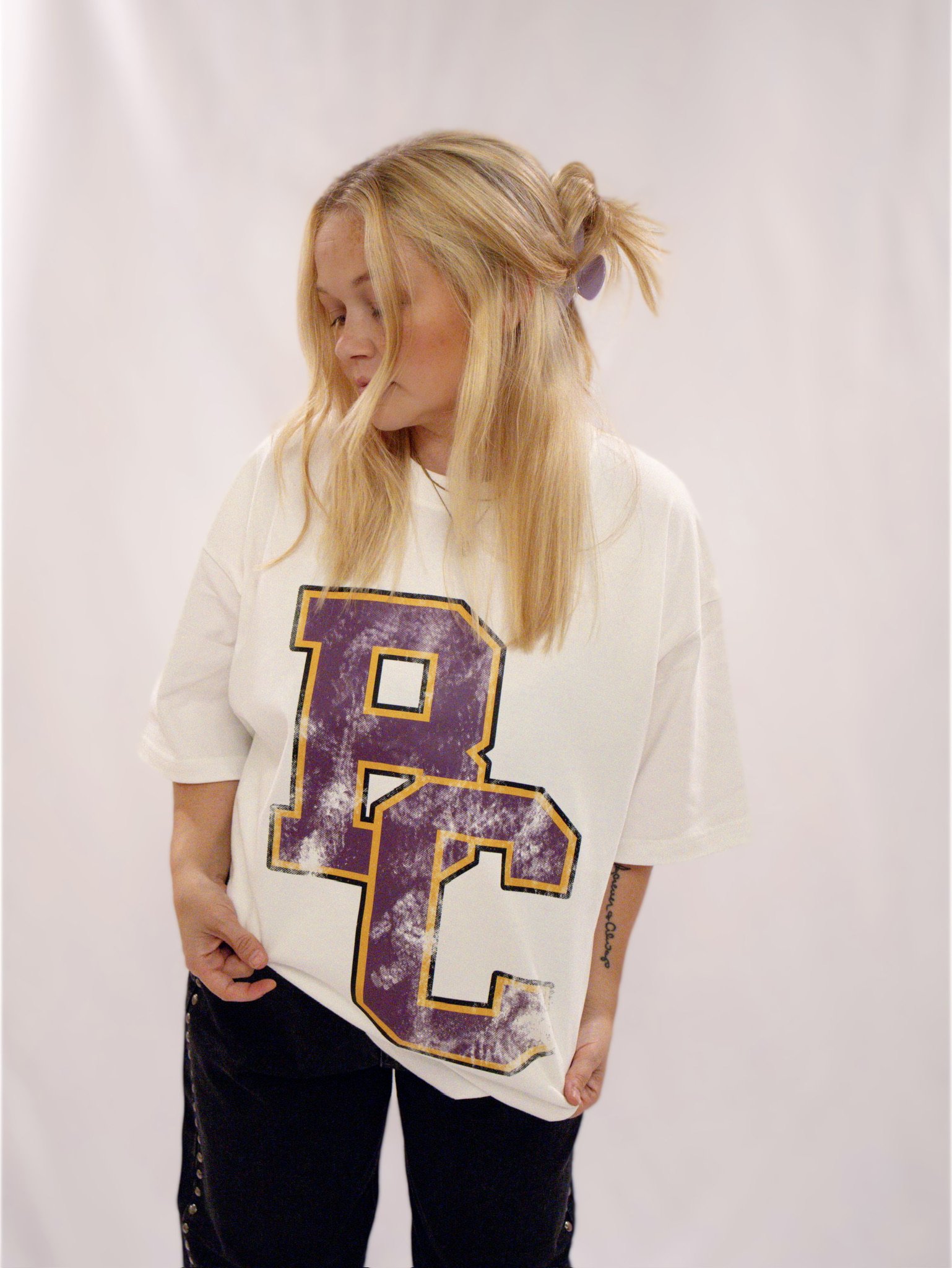 The White "Distressed BC" Cotton Graphic Tee