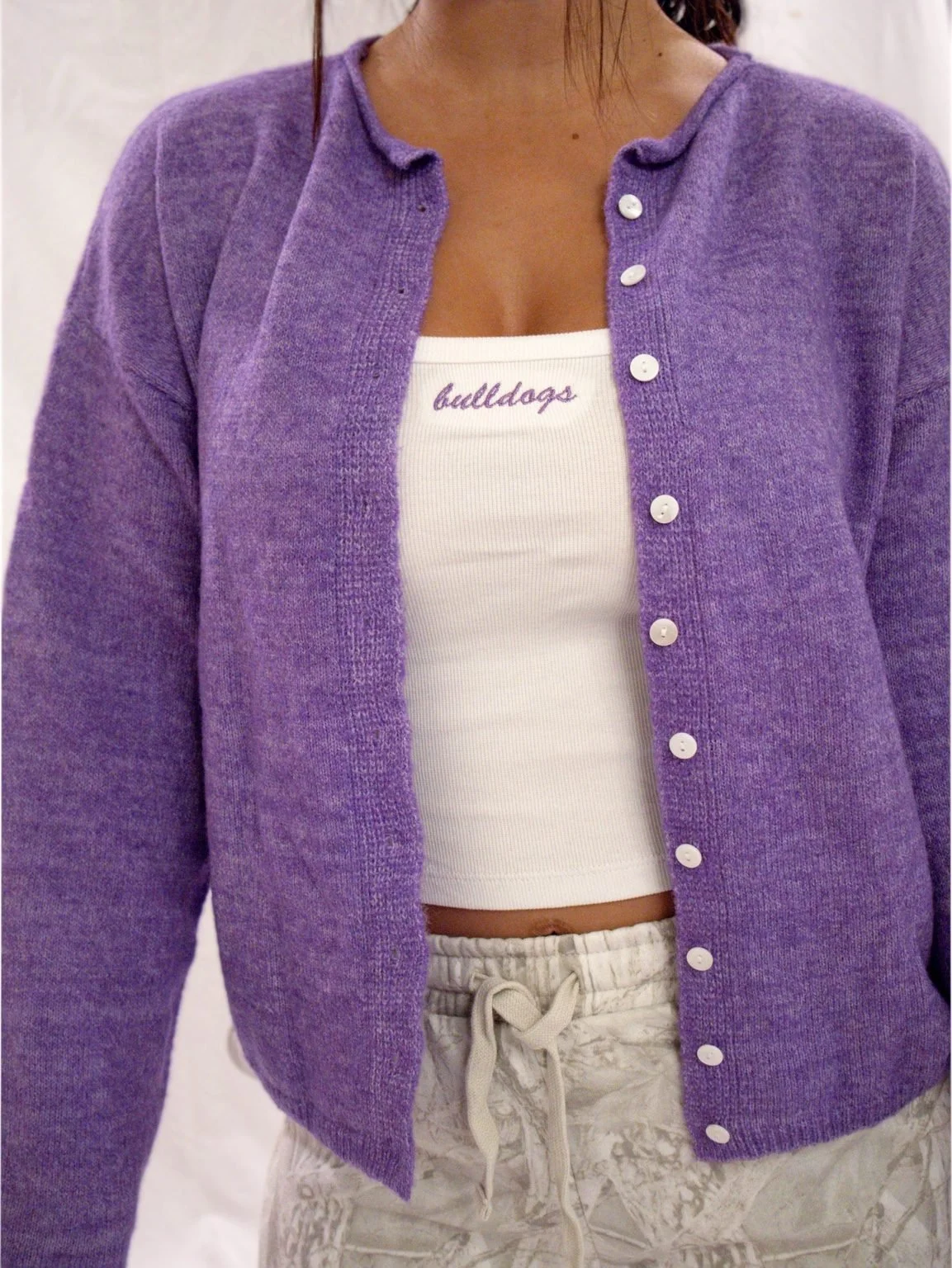 The Game Day Purple Brushed Knit Cardigan