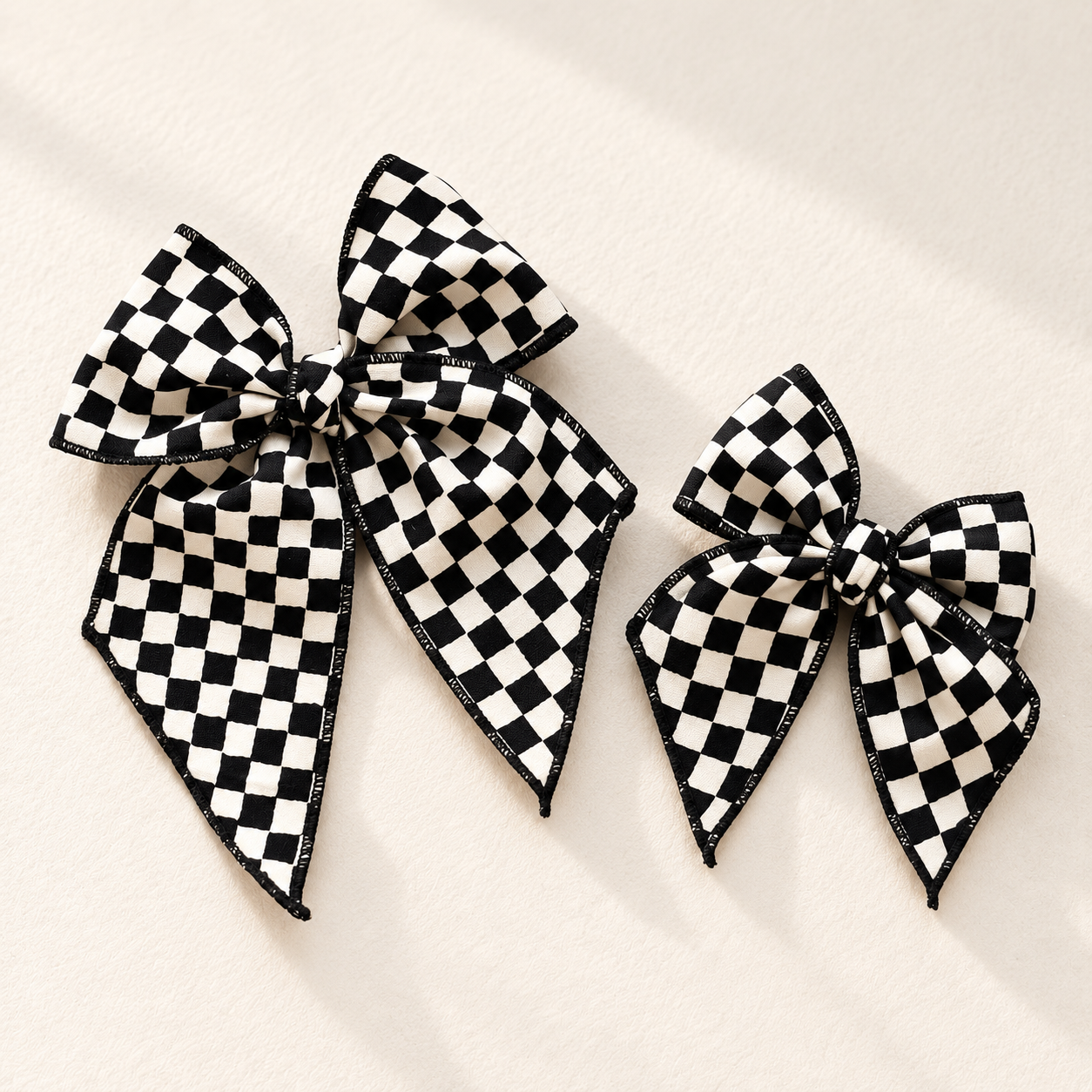 Checkered Game Day Fabric Tail Hair Bow