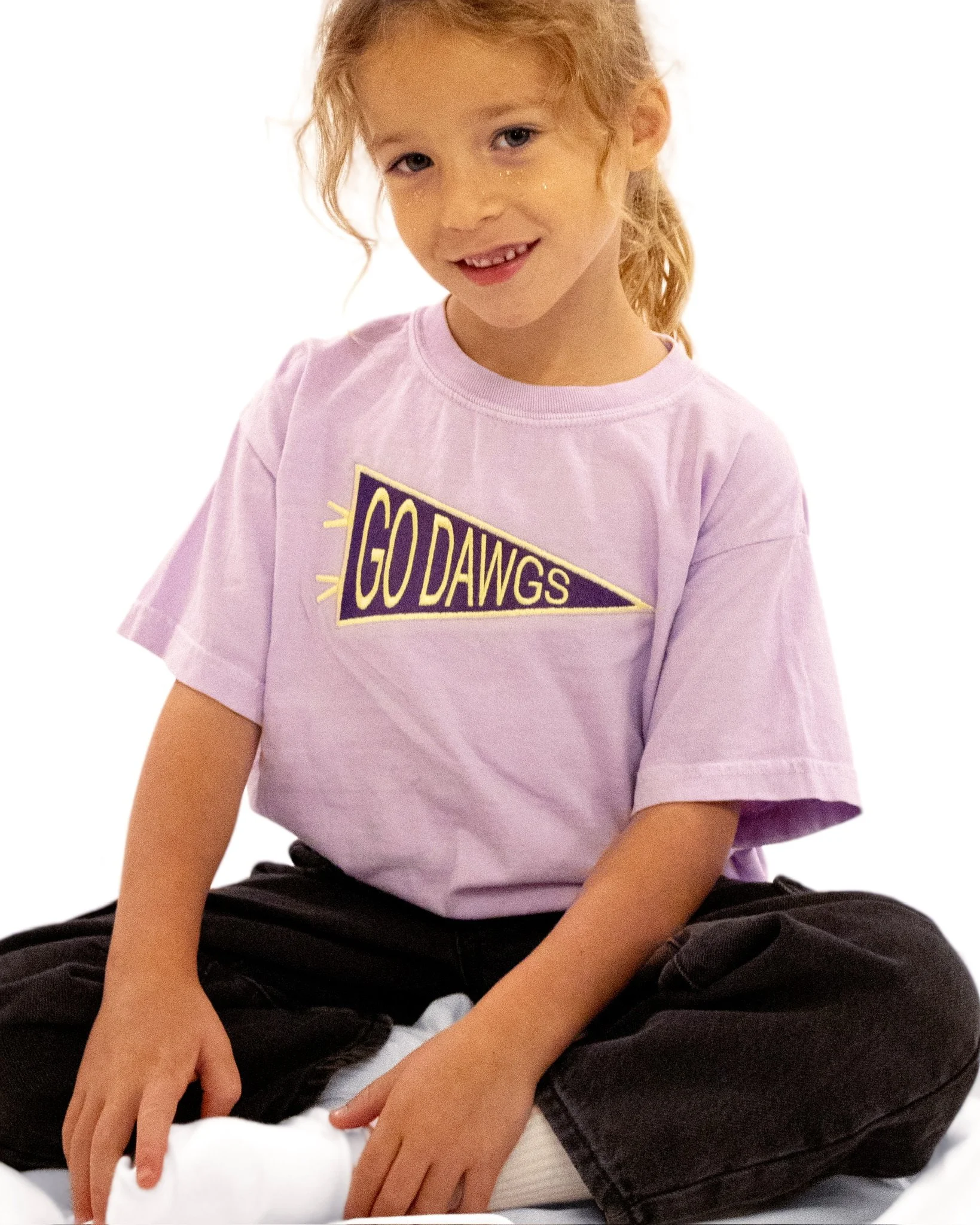 Lavender Pennant "Go Dawgs" Embroidered Tee