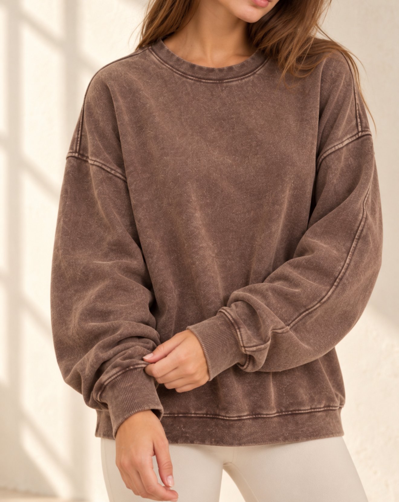 The Mineral-Wash Relaxed Crewneck in Espresso