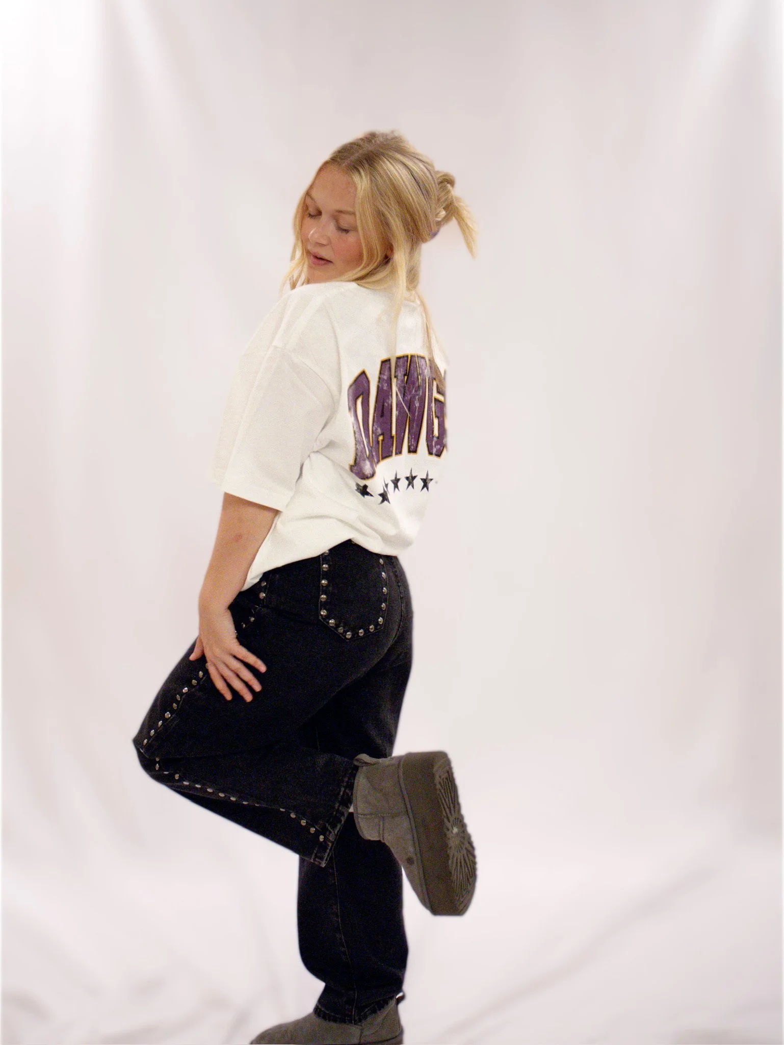 The Studded Black Denim High-Rise Barrel Jeans