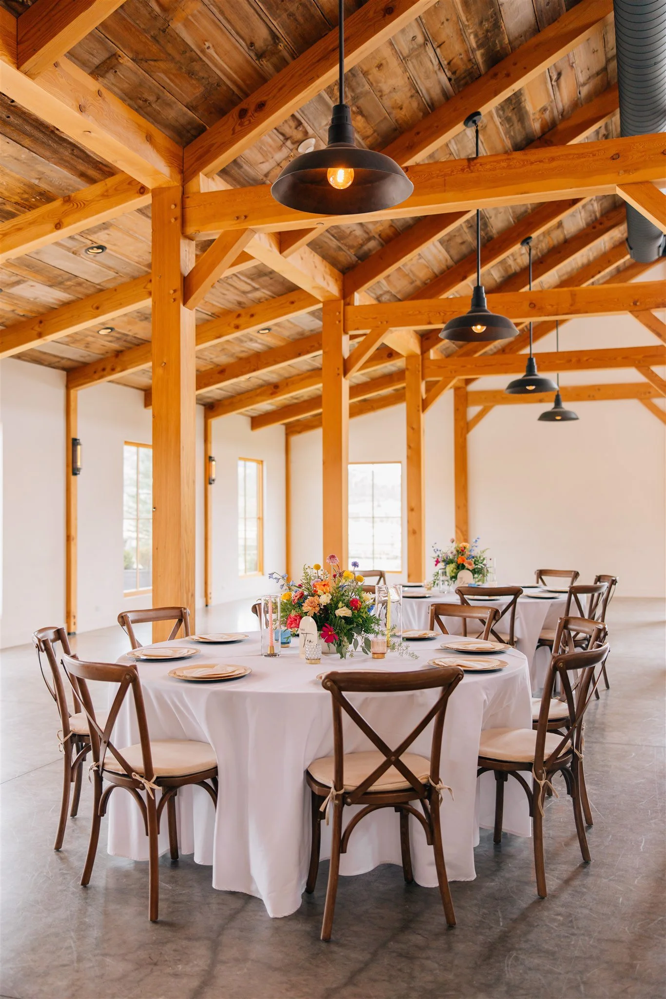 Reception table set with florals