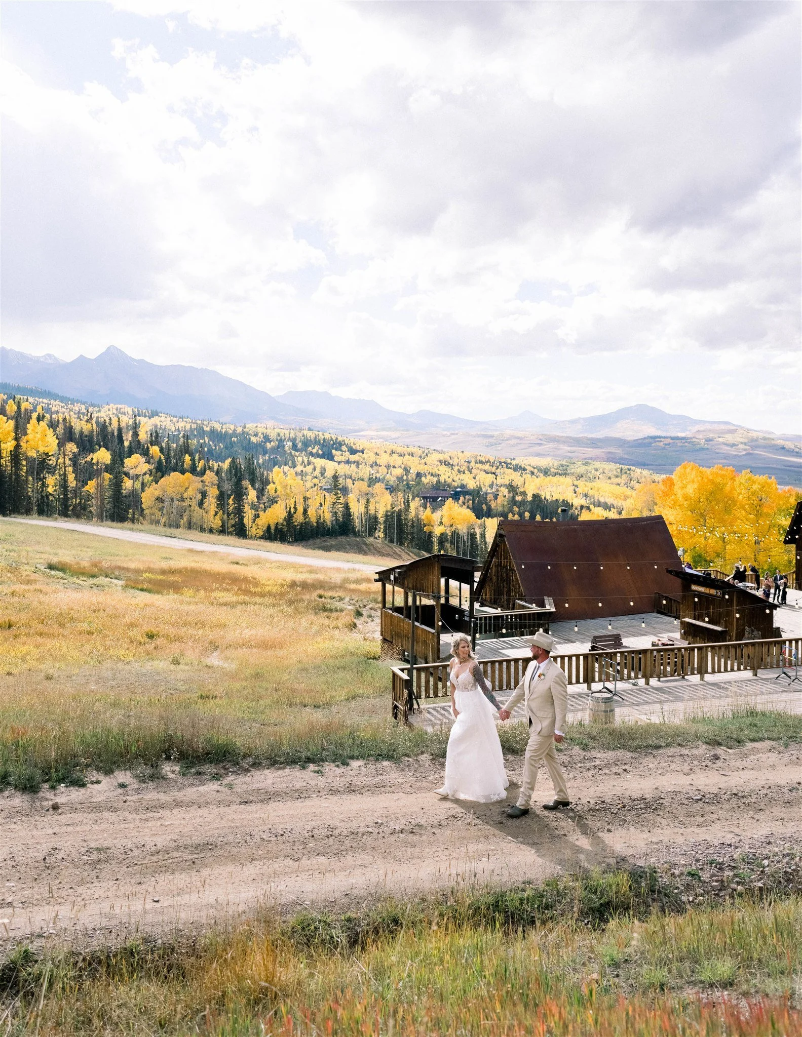 Bride & Groom walk at Gorrono Ranch