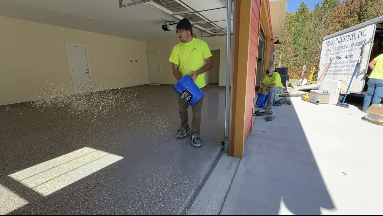 Broadcasting colorflakes in a garage in West Union, South Carolina