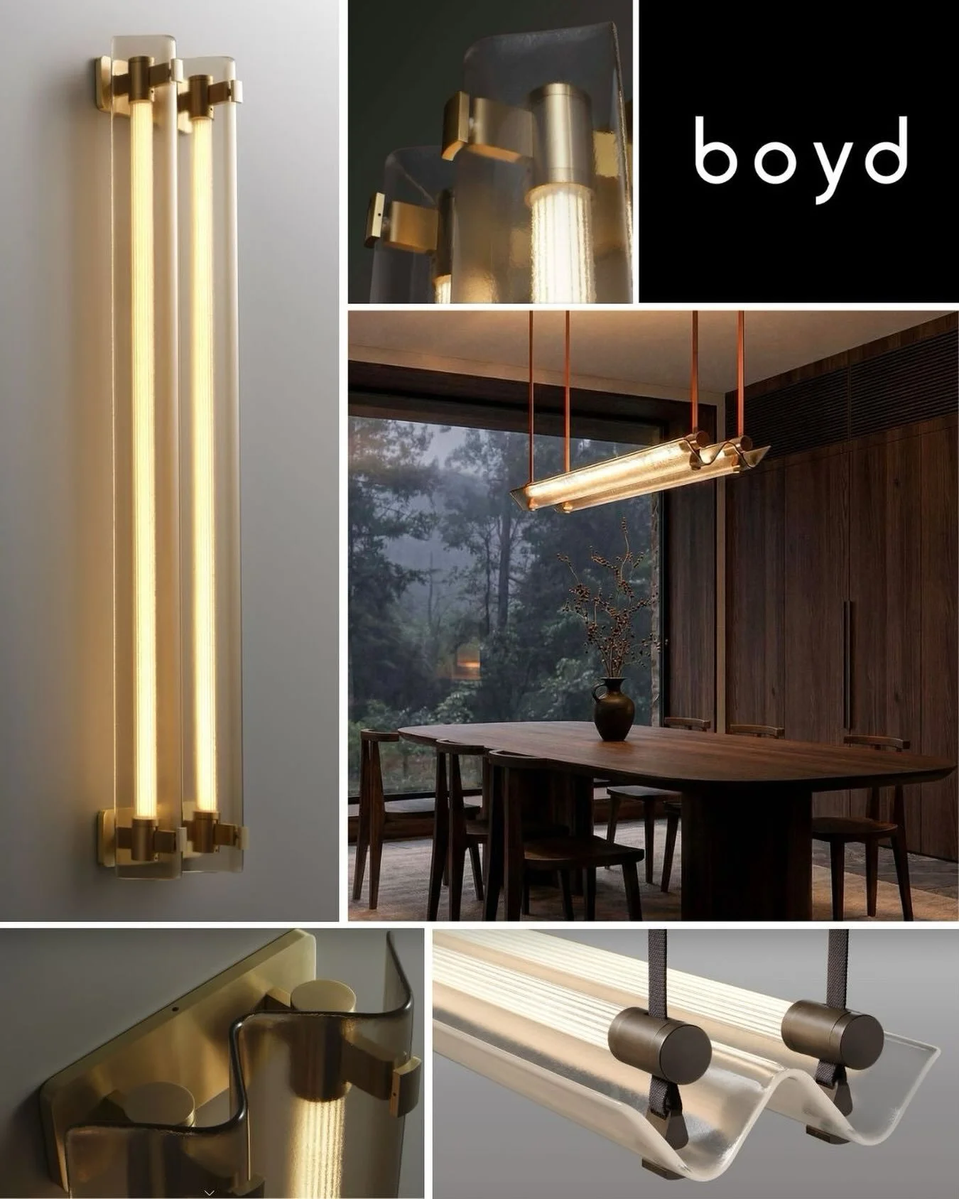Another spotlight of a loved collection... the VALE II by Boyd! This collection hosts the sculpted forms of brass and flowing glass, creating a blend between clarity and movement. Offered either as a pendant hung by woven textile cording or as a scon