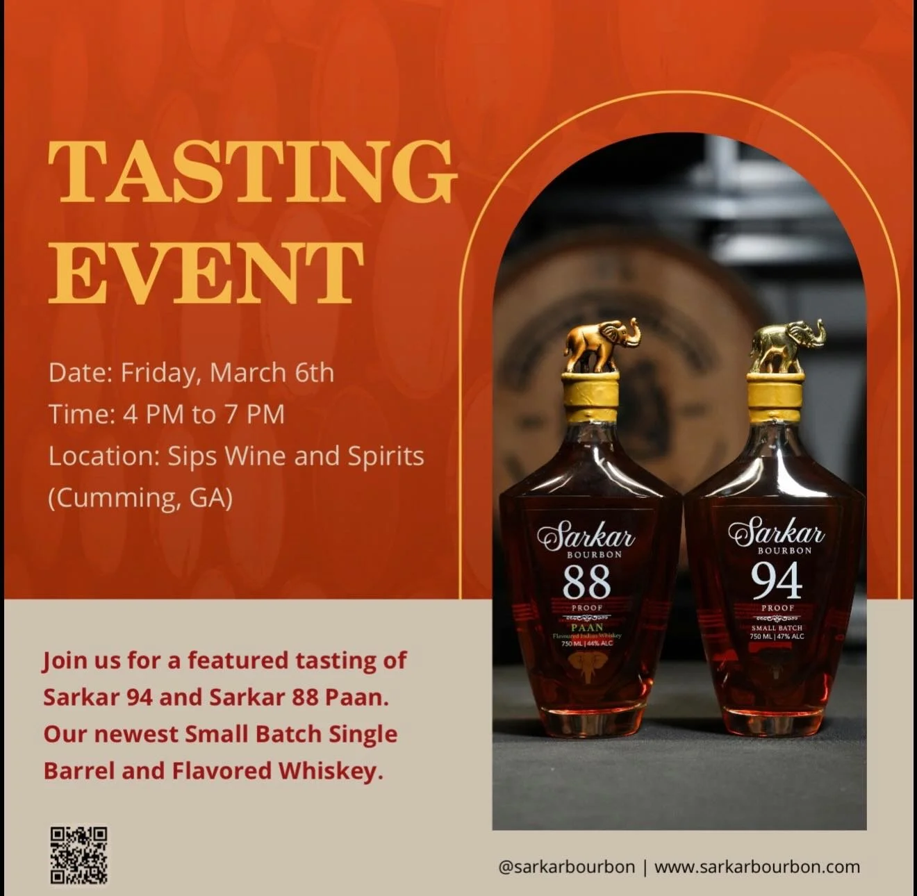 JOIN US TOMORROW! Come taste Sarkar 94 and Sarkar 88. We will be at Sips Wine and Spirits from 4 to 7. Looking forward to see you there!