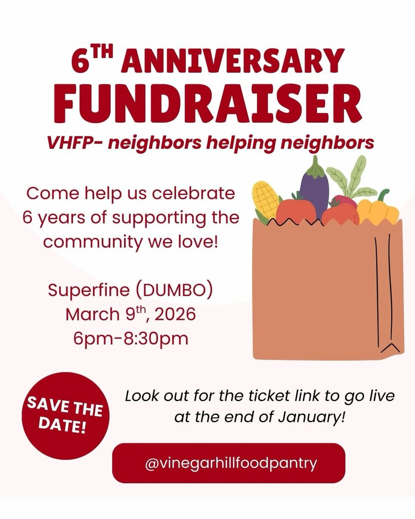 Save the date! March 9th is our 6th Anniversary Fundraiser at @superfinedumbo 🎈Come celebrate with us and help, bid on some incredible local item, and help us continue to support the community we love! Ticket link to be released at the end of the mo