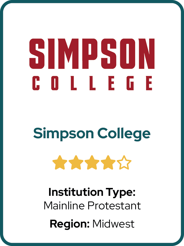  	Mainline Protestant	  
 	Midwest	 
 	⭑ ⭑ ⭑ ⭑	  
 	IA	 
 	Simpson College	 