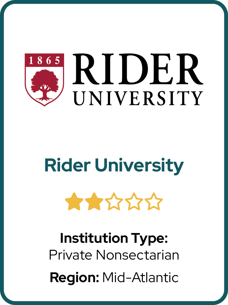  	Private Nonsectarian	  
 	Mid-Atlantic	 
 	⭑ ⭑	  
 	NJ	 
 	Rider University	 