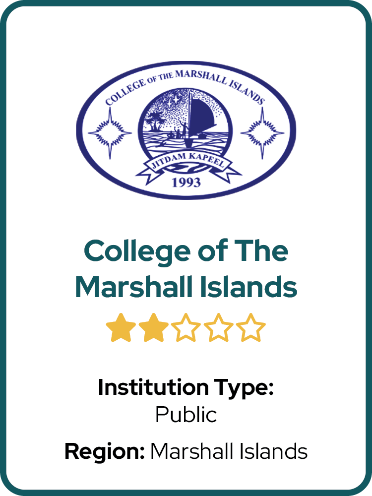  	Public	  
 	Republic of the Marshall Islands 	 
 	⭑ ⭑	  
 	MH	 
 	College of the Marshall Islands	 