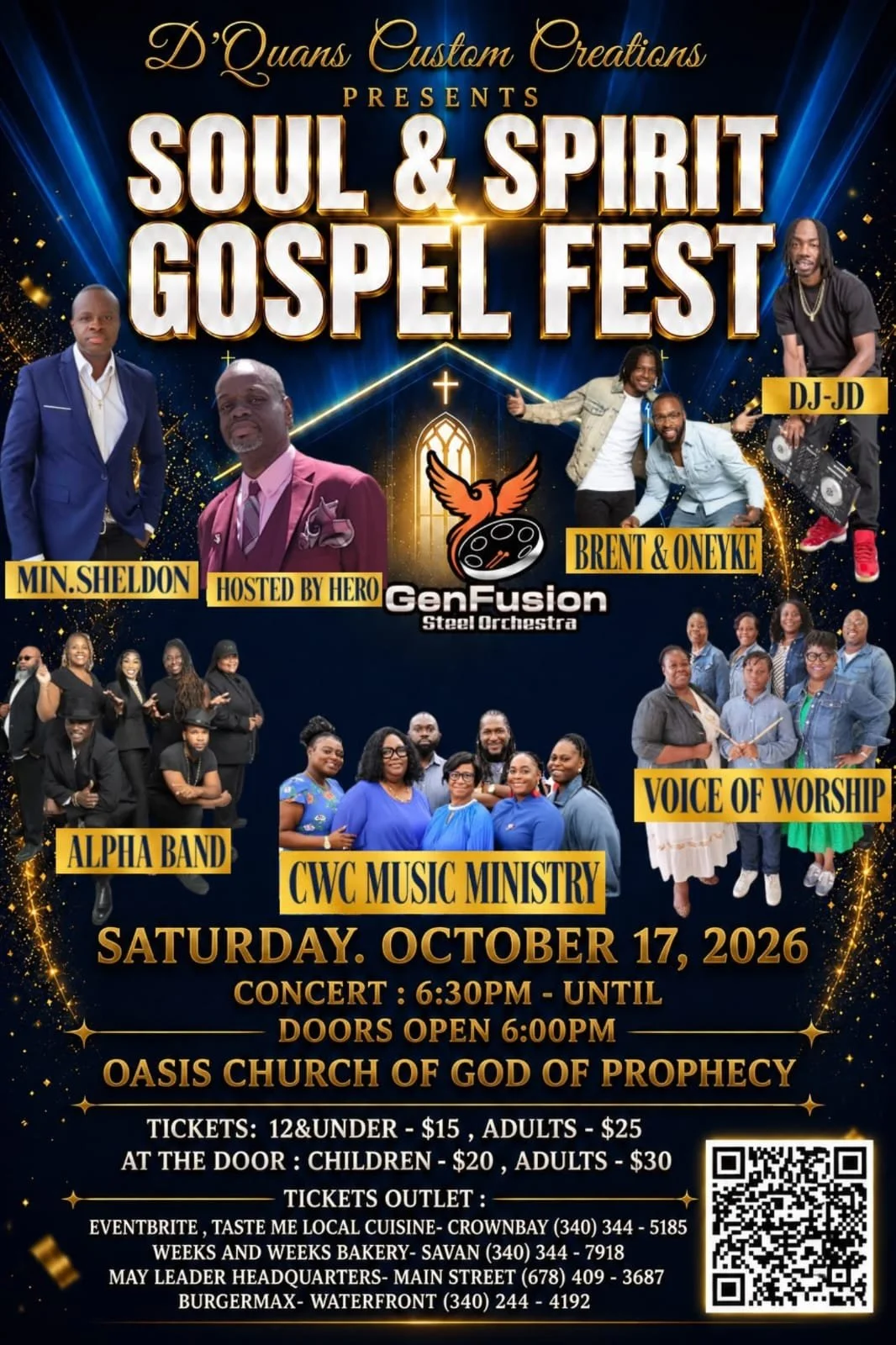 Get ready for an unforgettable experience at the Soul & Spirit Gospel Fest: a high-energy celebration of faith, culture, and community!

Tickets will be available at ticket outlets soon; in the meantime, you can get yours on Eventbrite. Click on the 