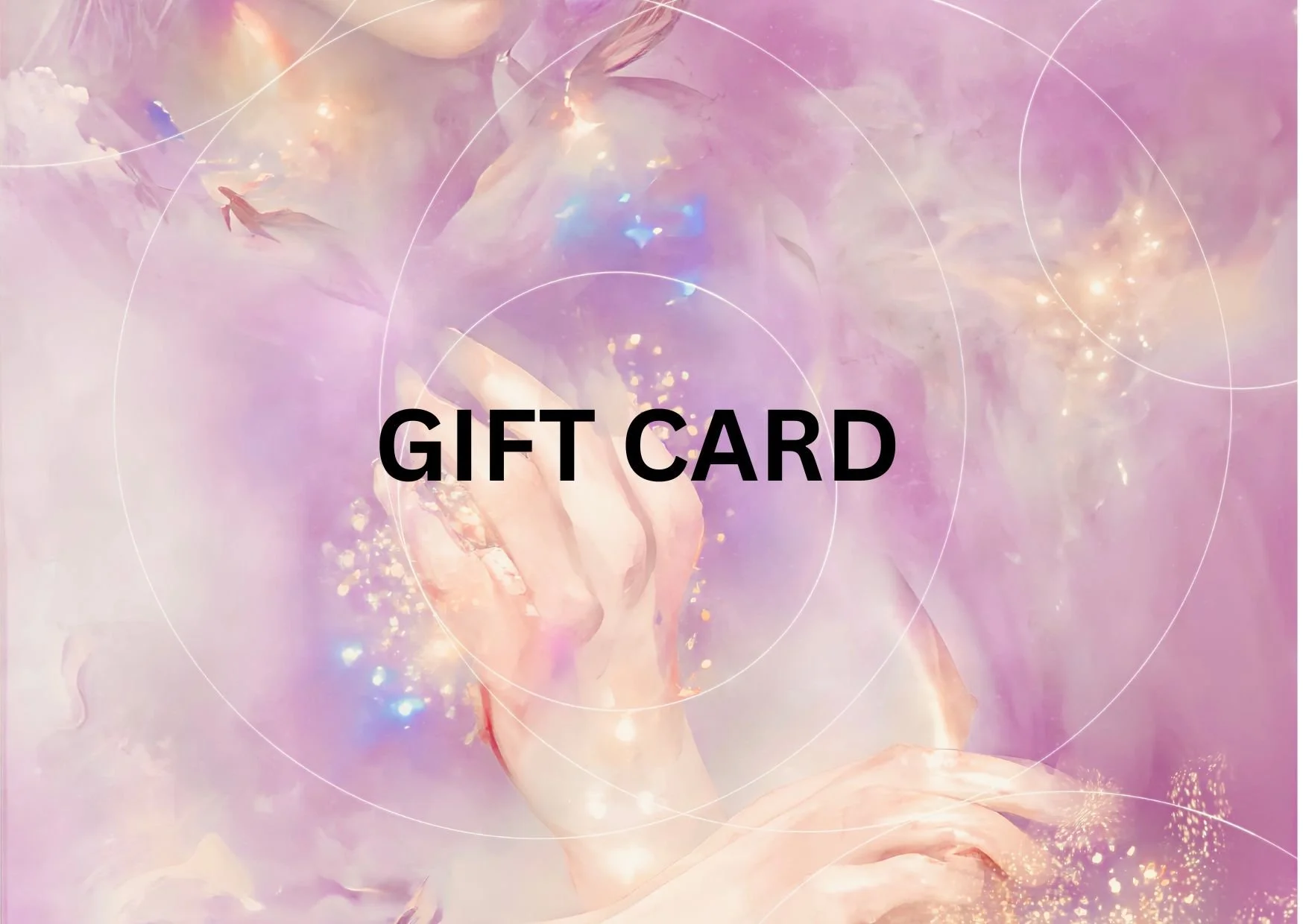 Artistic gift card design with hands and abstract pastel background