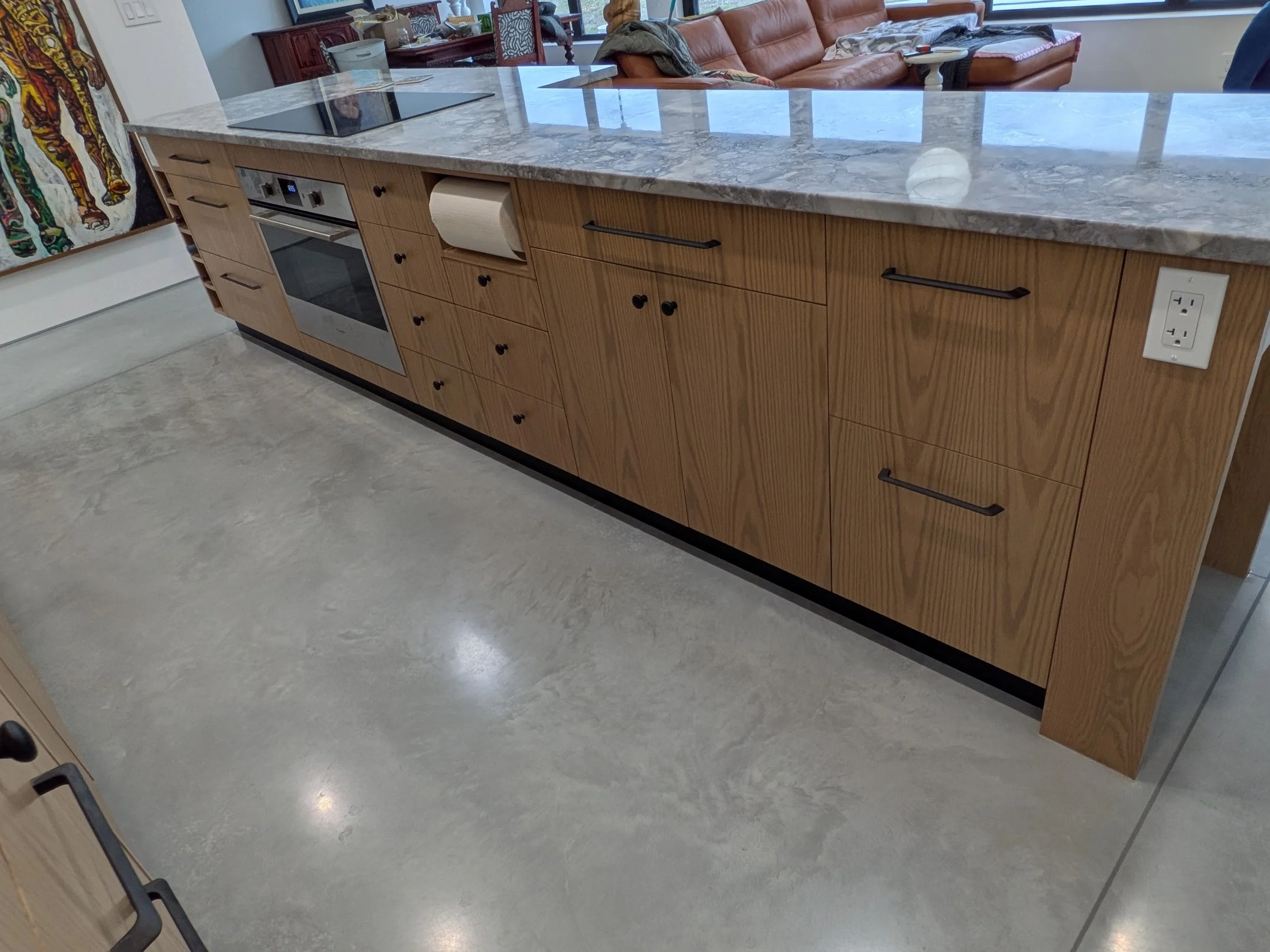 Custom island with wine rack, paper towel cubby.