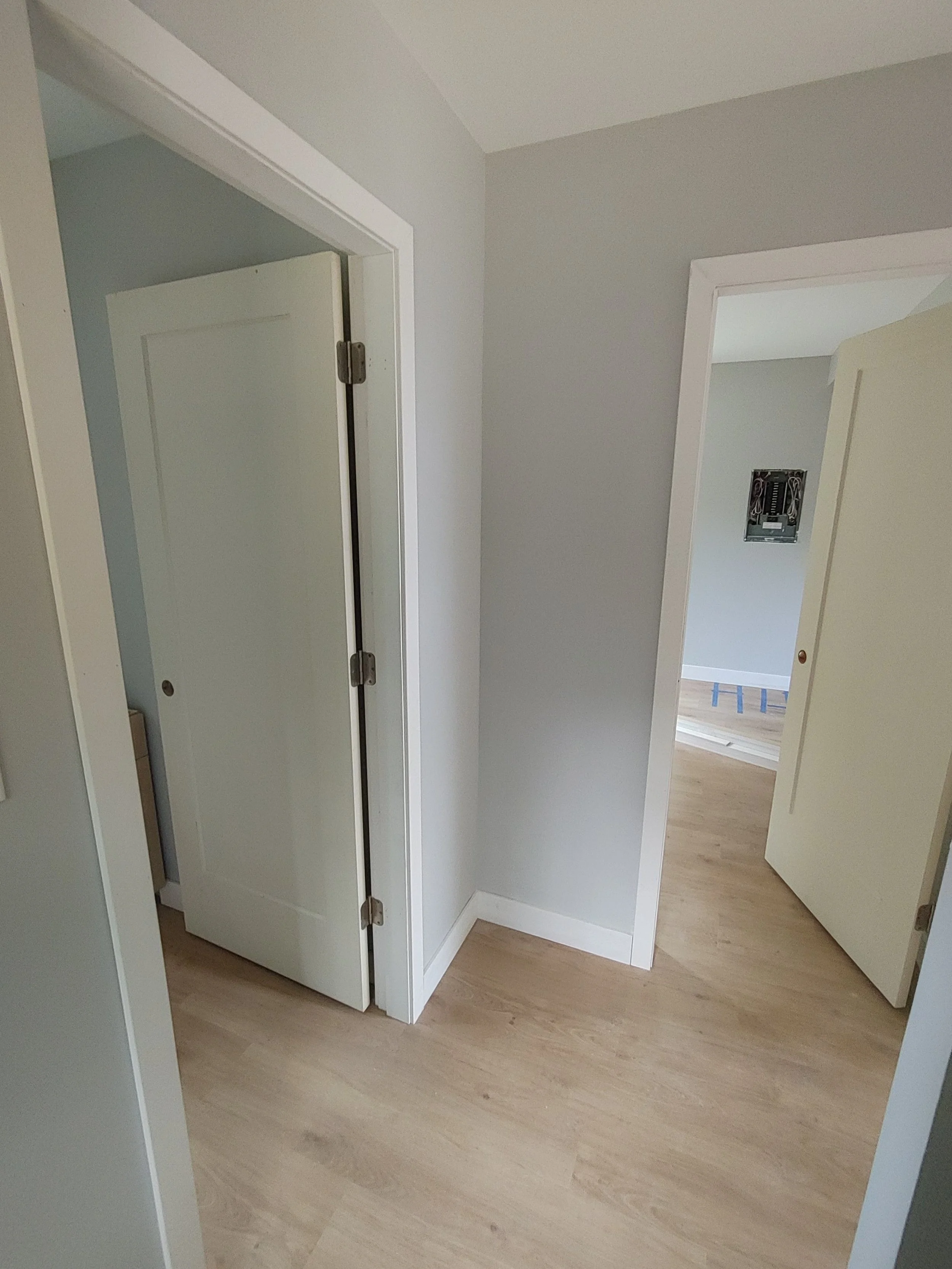 Doors hung and trim installed ready for paint