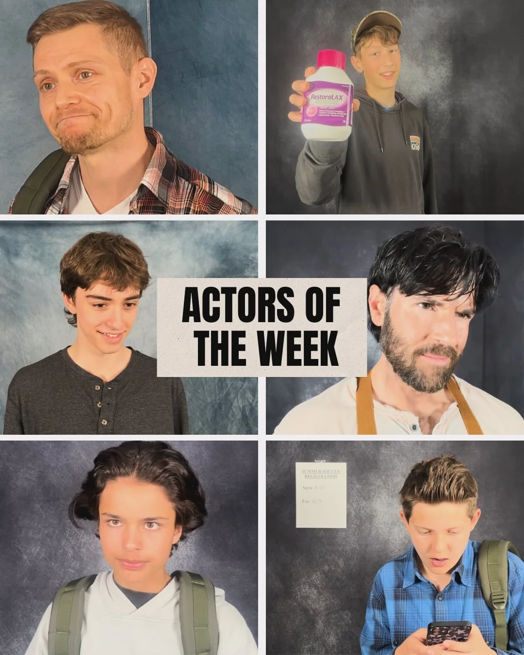 🔥 Actors of the Week 🔥 

🎥 Just the fella&rsquo;s in the studio this week! From Left to Right we got:

🎭 Kryzstoff crushing his audition for Heartland! I can already see you on the show!!👏🏼 

🎭 Thomas nailing his RestoraLax commercial! Because